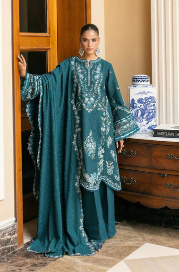 3PC Unstitched Lawn Embroidered Shirt with Embroidered Slub Net Dupatta - RC 1059