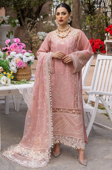 3PC Unstitched Lawn Embroidered Shirt with Embroidered Slub Net Dupatta - RC 1205