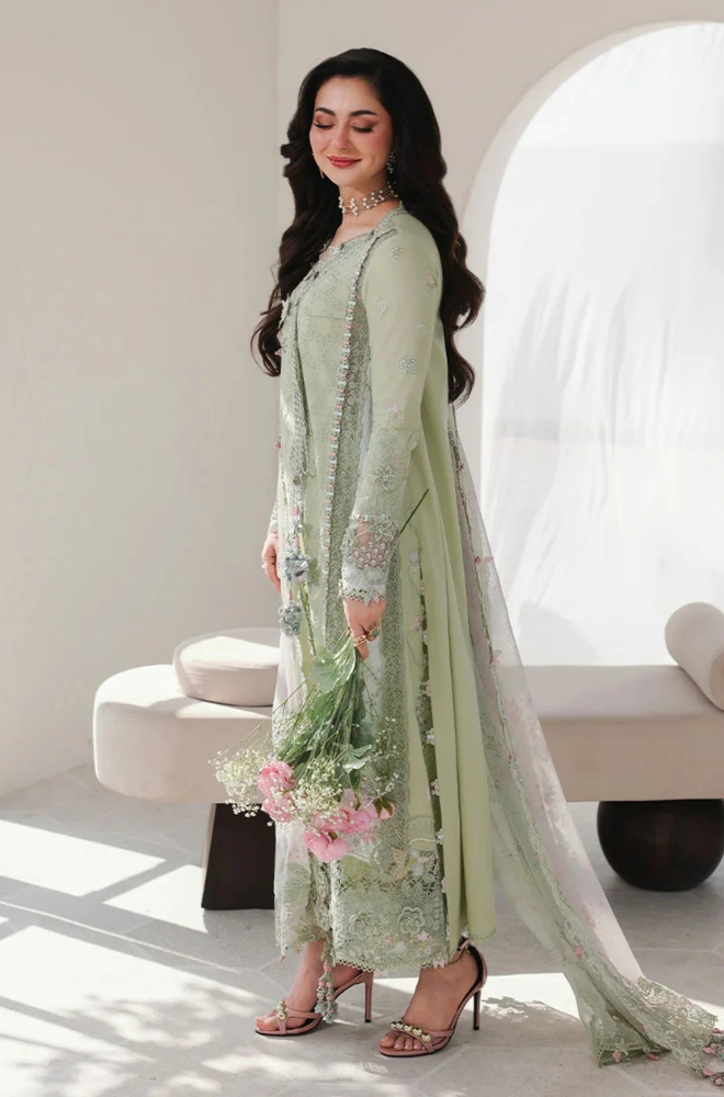 3PC Unstitched Lawn Embroidered Shirt with Embroidered Chiffon Dupatta and Trouser - RC 1005