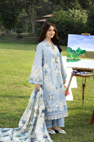 3PC Unstitched Lawn Embroidered Shirt with Embroidered Slub Net Dupatta - RC 1206