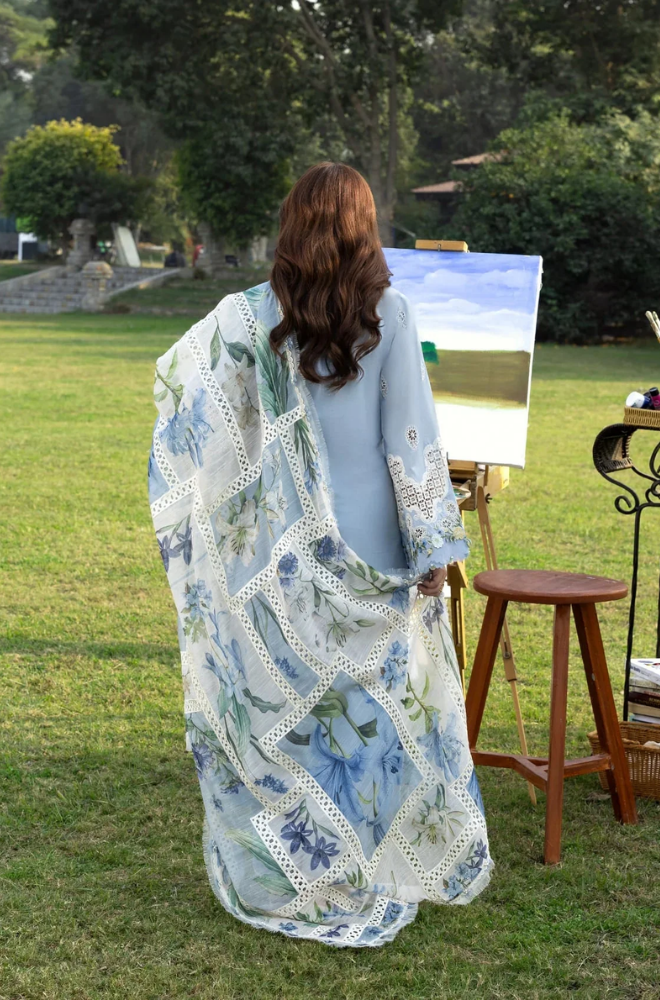 3PC Unstitched Lawn Embroidered Shirt with Embroidered Slub Net Dupatta - RC 1206