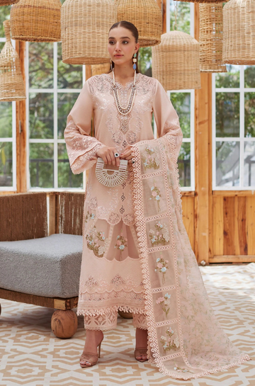 3PC Unstitched Lawn Embroidered Shirt with Printed Embroidered Slub Net Dupatta - RC 1050
