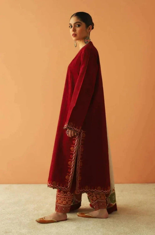 3PC Unstitched Dhanak Embroidered Shirt with Embroidered Dhanak Shawl and Trouser - RC 1106