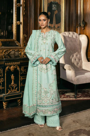 3PC Unstitched Lawn Embroidered Shirt with Embroidered Slub Net Dupatta - RC 1063