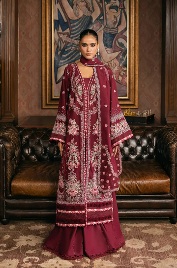 3PC Unstitched Lawn Embroidered Shirt with Embroidered Slub Net Dupatta - RC 1064