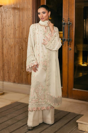 3PC Unstitched Lawn Embroidered Shirt with Embroidered Slub Net Dupatta - RC 1065