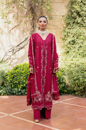 3PC Unstitched Lawn Embroidered Shirt with Embroidered Slub Net Dupatta - RC 1066