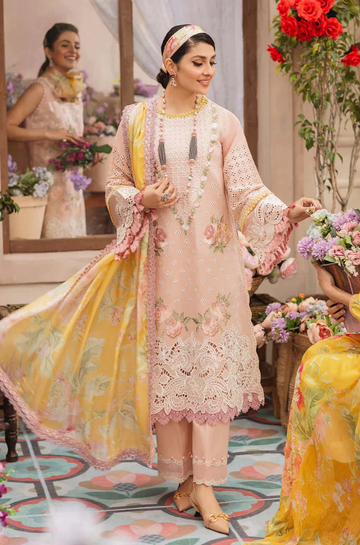 3PC Unstitched Lawn Embroidered Shirt with Printed Chiffon Dupatta - RC 1068