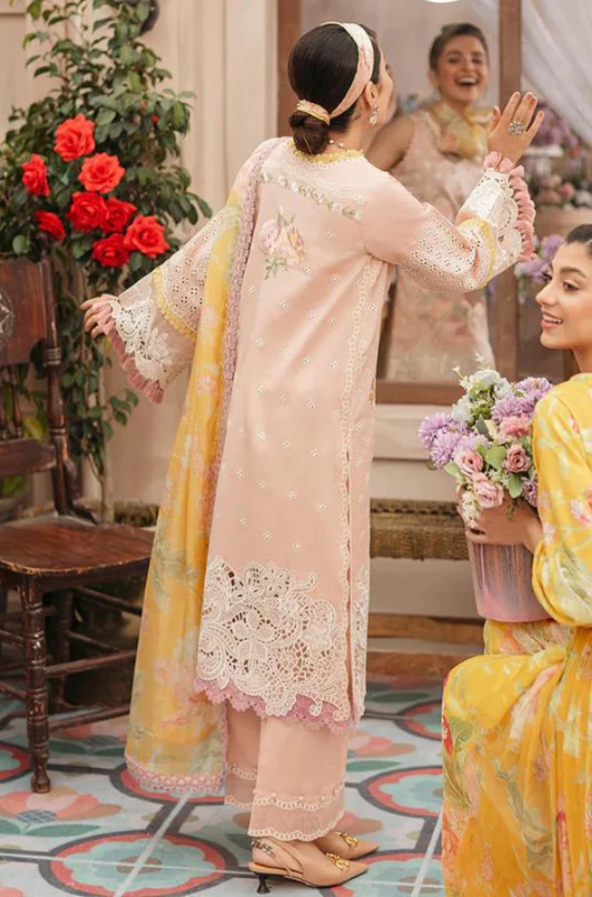 3PC Unstitched Lawn Embroidered Shirt with Printed Chiffon Dupatta - RC 1068