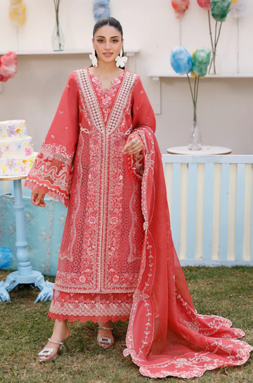 3PC Unstitched Lawn Embroidered Shirt with Embroidered Slub Net Dupatta - RC 1207