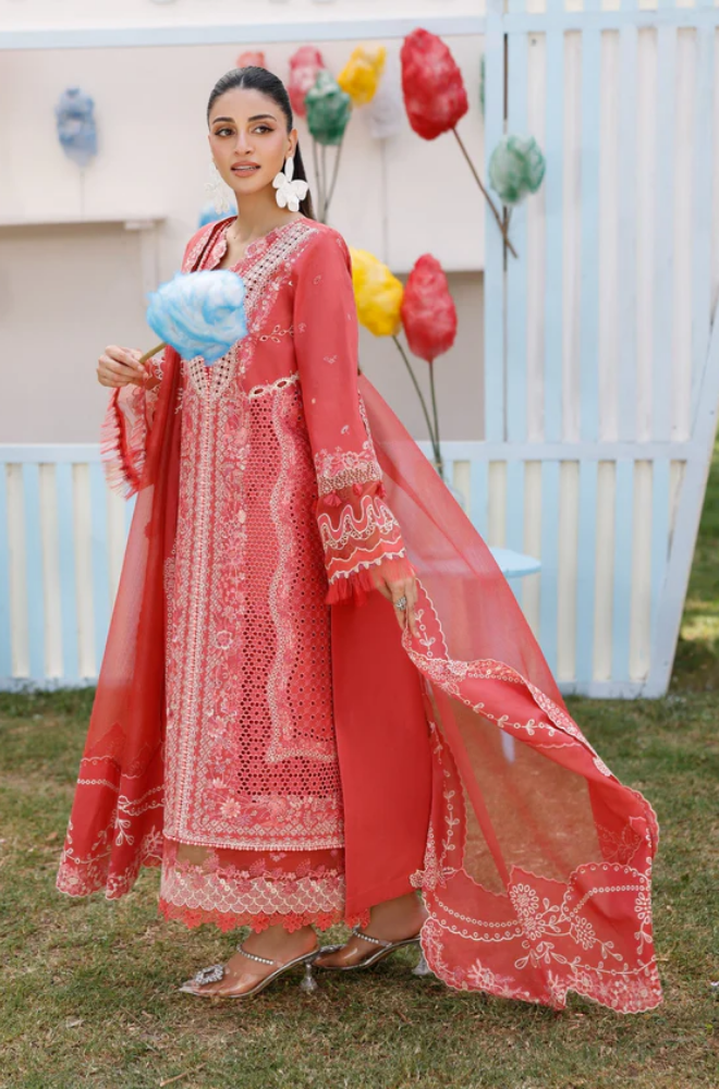 3PC Unstitched Lawn Embroidered Shirt with Embroidered Slub Net Dupatta - RC 1207