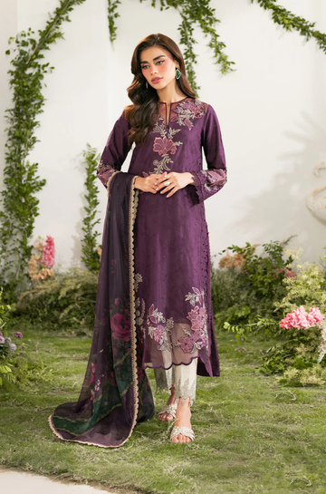 3PC Unstitched Lawn Embroidered Shirt with Printed Chiffon Dupatta - RC 1049