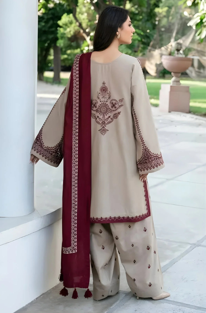 3PC Unstitched Lawn Embroidered Shirt with Embroidered Chiffon Dupatta - RC 1007