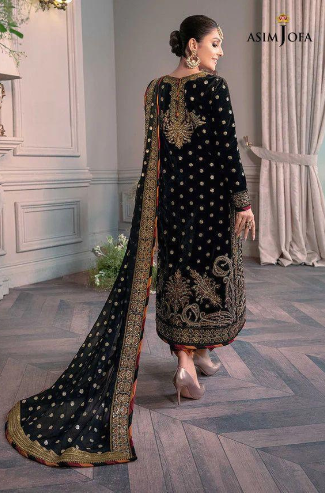 3PC Unstitched Velvet Embroidery Suit with Net Embroidery Dupatta and Stain Silk Trouser - RC 1370