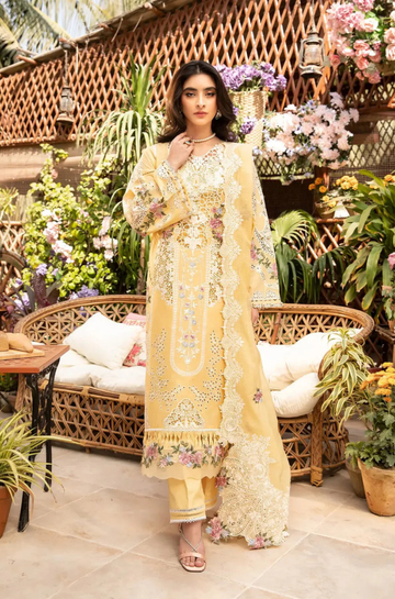 3PC Unstitched Lawn Embroidered Shirt with Embroidered Slub Net Dupatta - RC 1071