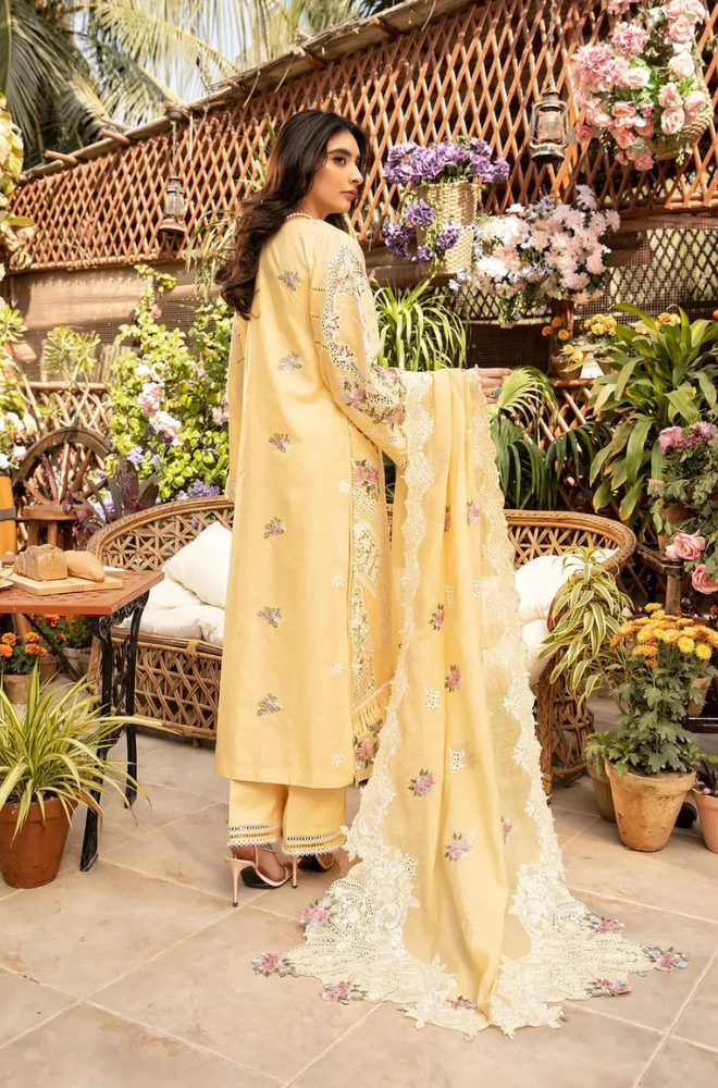 3PC Unstitched Lawn Embroidered Shirt with Embroidered Slub Net Dupatta - RC 1071
