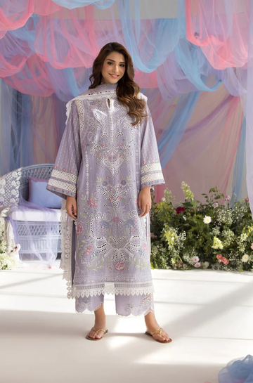3PC Unstitched Lawn Embroidered Shirt with Embroidered Printed Chiffon Dupatta - RC 1072