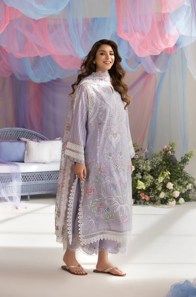 3PC Unstitched Lawn Embroidered Shirt with Embroidered Printed Chiffon Dupatta - RC 1072