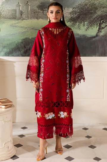 3PC Unstitched Lawn Embroidered Shirt with Embroidered Bamber Chiffon Dupatta - RC 1073