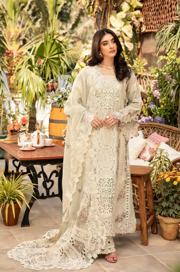 3PC Unstitched Lawn Embroidered Shirt with Embroidered Slub Net Dupatta - RC 1077