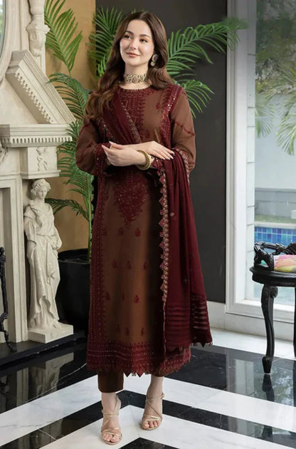 3PC Unstitched Dhanka Embroidered Sute - RC 1174