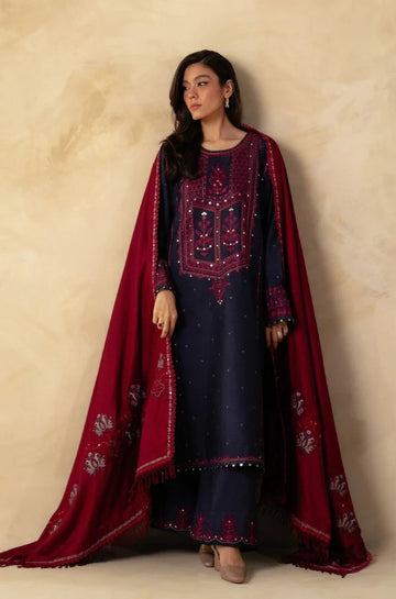 3PC Unstitched Dhanak Sequence Embroidered Shirt with Embroidered Dhanak Shawl and Trouser - RC 1176