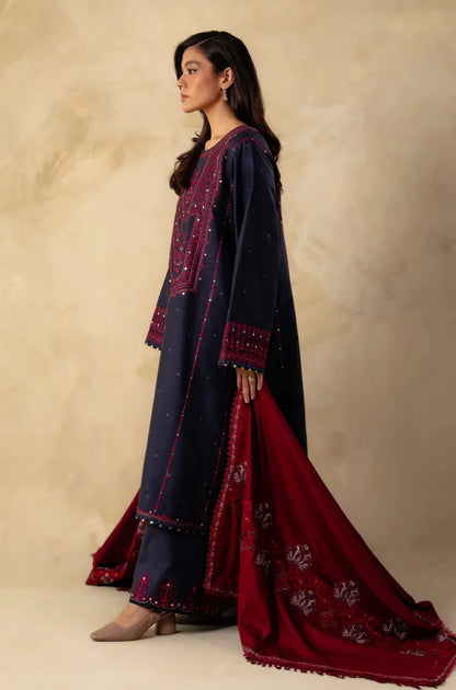 3PC Unstitched Dhanak Sequence Embroidered Shirt with Embroidered Dhanak Shawl and Trouser - RC 1176