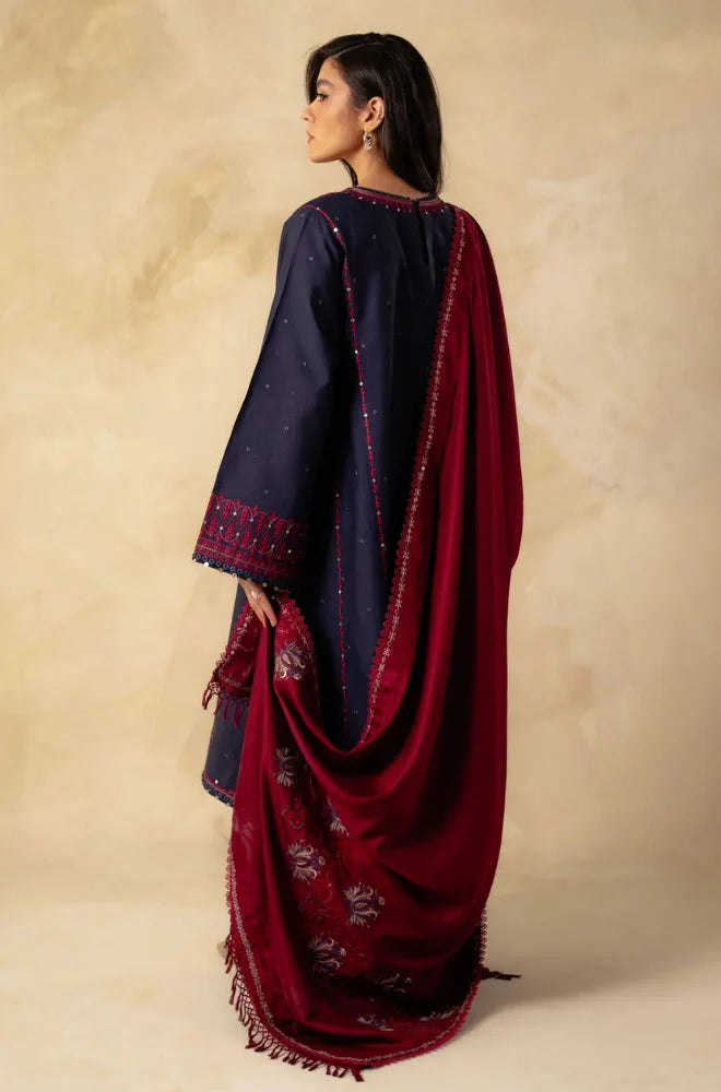 3PC Unstitched Dhanak Sequence Embroidered Shirt with Embroidered Dhanak Shawl and Trouser - RC 1176