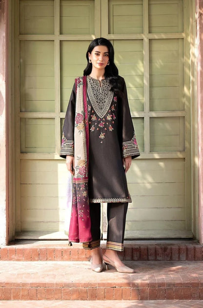 3PC Unstitched Dhanak Embroidered Shirt with printed shawl and Embroidered trouser - RC 1177
