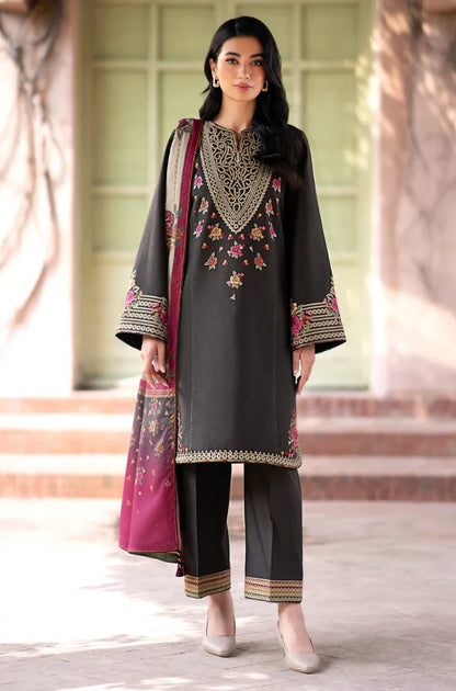 3PC Unstitched Dhanak Embroidered Shirt with printed shawl and Embroidered trouser - RC 1177