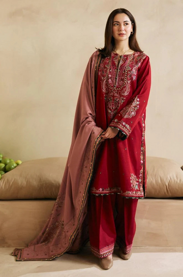 3PC Unstitched Dhanak Embroidered Shirt with Embroidered Back and Pashmina Printed Shawl - RC 1179