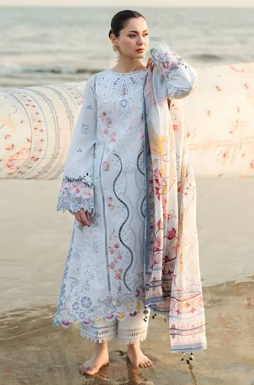 3PC Unstitched Lawn Embroidered Shirt with Monark Printed Dupatta and Trouser - RC 1013