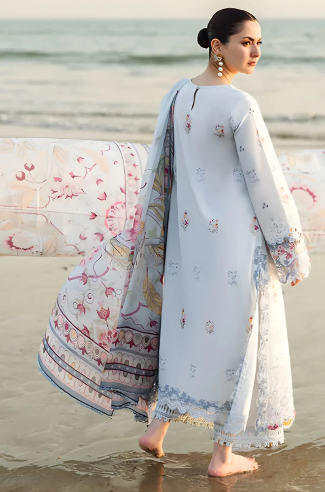 3PC Unstitched Lawn Embroidered Shirt with Monark Printed Dupatta and Trouser - RC 1013