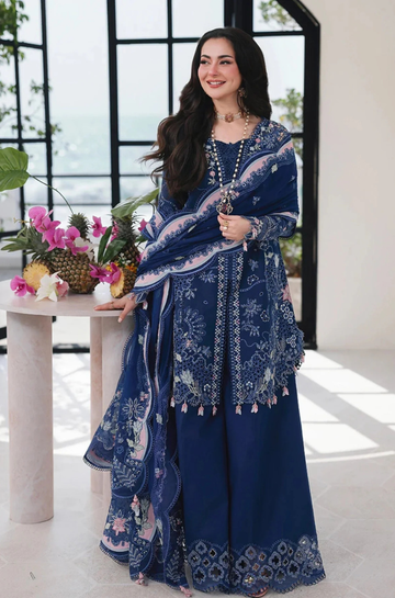 3PC Unstitched Lawn Embroidered Shirt with Embroidered Chiffon Dupatta and Trouser - RC 1002