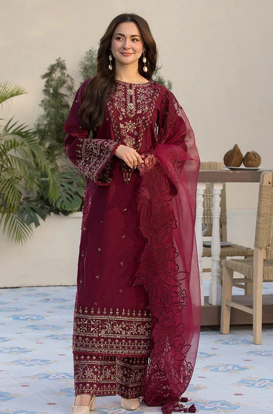 Allys - 3PC Lawn Embroidered Shirt with Embroidered Organza Dupatta (Unstitched)- RC 1012