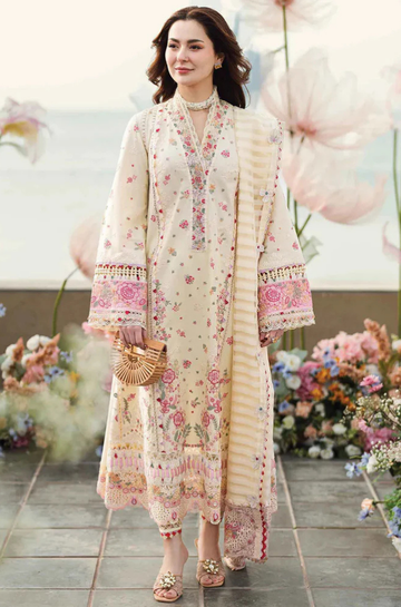 3PC Unstitched Lawn Embroidered Shirt with Printed Khadi Net Embroidered Dupatta - RC 1048