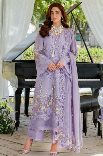 3PC Unstitched Lawn Embroidered Shirt with Embroidered Slub Net Dupatta - RC 1074
