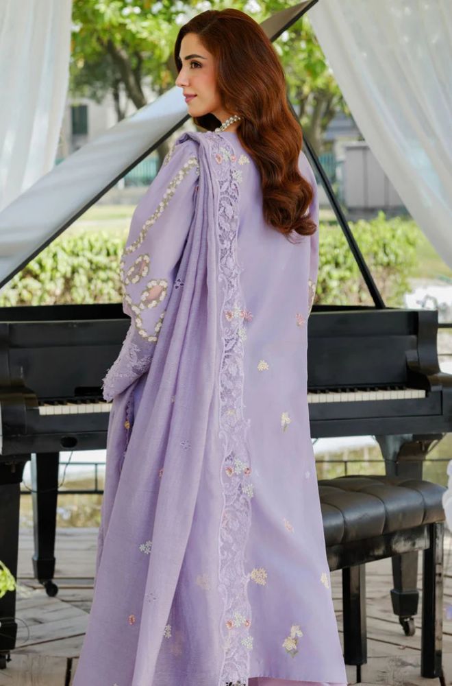 3PC Unstitched Lawn Embroidered Shirt with Embroidered Slub Net Dupatta - RC 1074