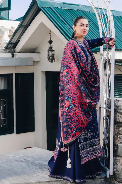 3PC Unstitched Dhanak Embroidered Shirt with coterie Shawl - RC 1184