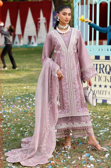 3PC Unstitched Lawn Embroidered Shirt with Embroidered Slub Net Dupatta - RC 1208