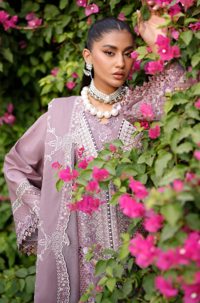 3PC Unstitched Lawn Embroidered Shirt with Embroidered Slub Net Dupatta - RC 1208