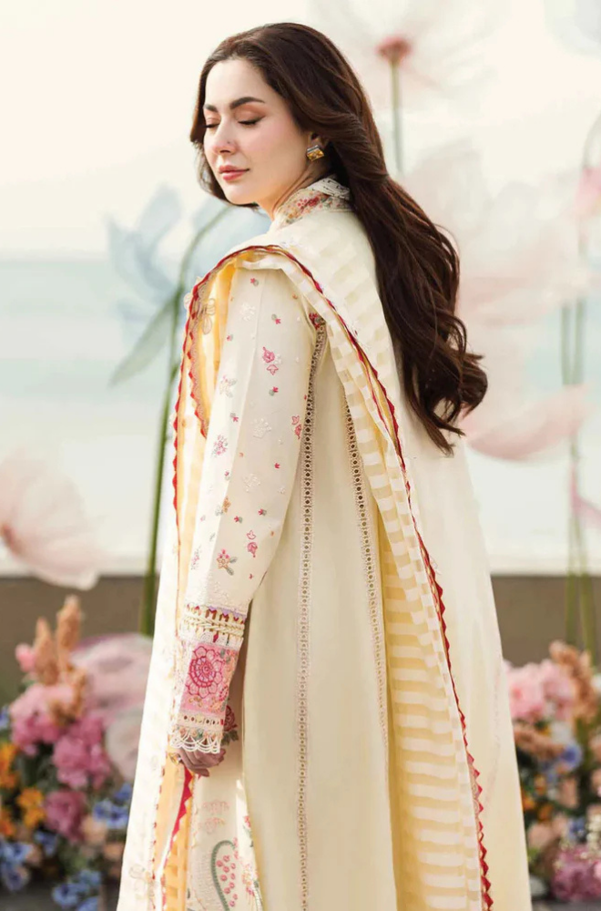3PC Unstitched Lawn Embroidered Shirt with Printed Khadi Net Embroidered Dupatta - RC 1048