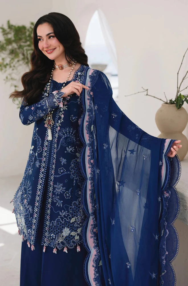 3PC Unstitched Lawn Embroidered Shirt with Embroidered Chiffon Dupatta and Trouser - RC 1002