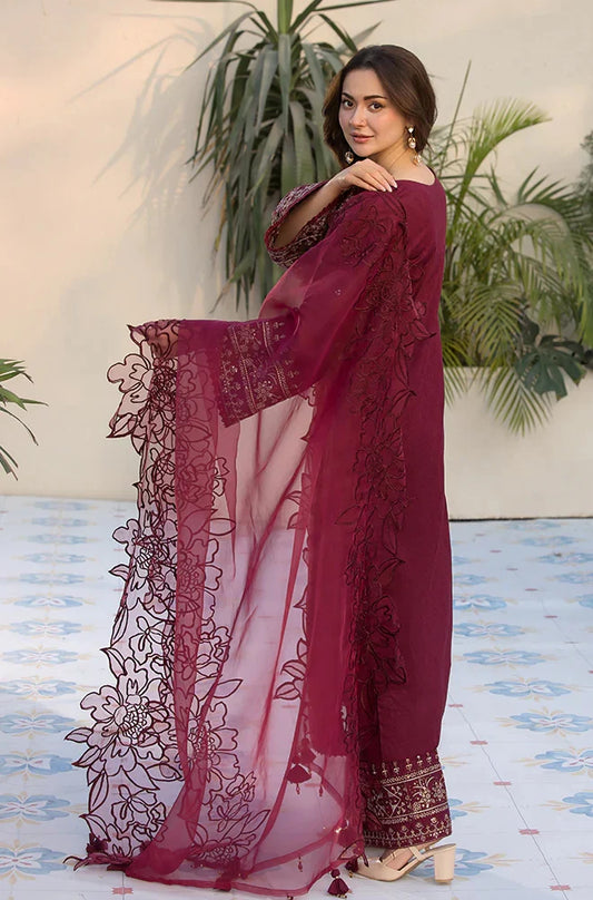 Allys - 3PC Lawn Embroidered Shirt with Embroidered Organza Dupatta (Unstitched)- RC 1012