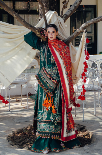 3PC Unstitched Lawn Embroidered Shirt with Digital Printed Chiffon Dupatta - RC 1089