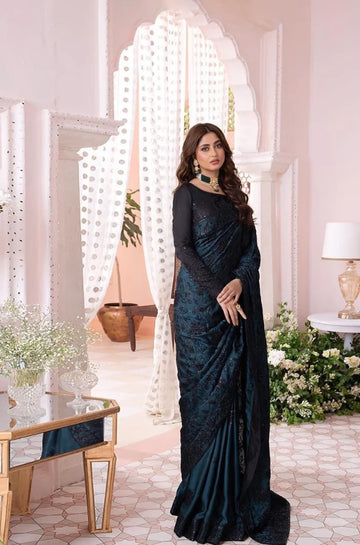 3PC Unstitched Shamooz & Net Exclusive Saree - RC 1392