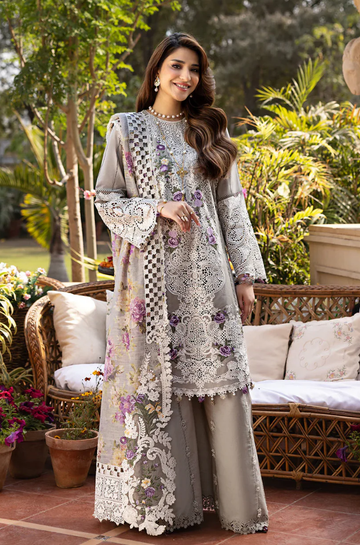 3PC Unstitched Lawn Chikankari Embroidered Shirt with Printed Embroidered Dupatta - RC 1204