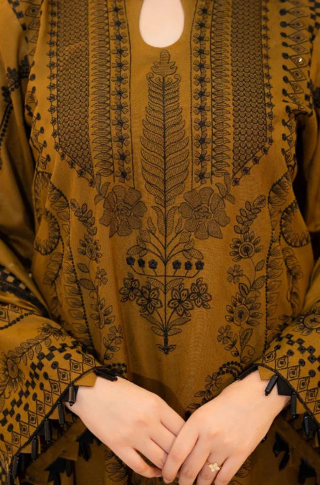 Libaas - 3PC Unstitched Dhanak Embroidered Shirt with Dhanak Embroidered Dupatta - RC 1103
