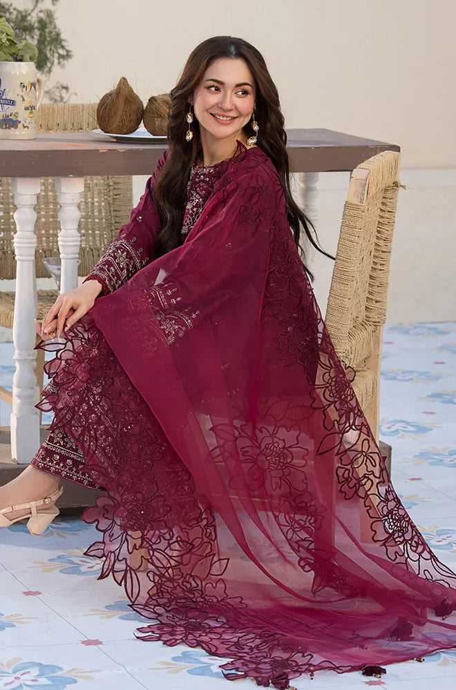 Allys - 3PC Lawn Embroidered Shirt with Embroidered Organza Dupatta (Unstitched)- RC 1012