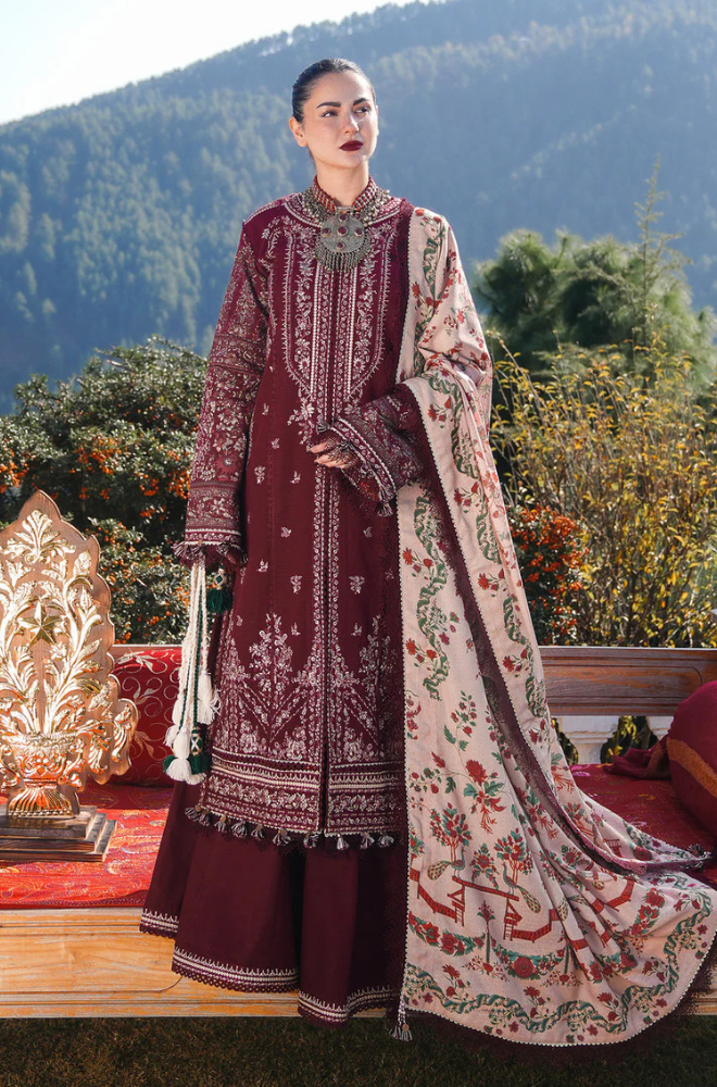 3PC Unstitched Dhanak Embroidered Shirt with Digital Printed shawl and Embroidered Trouser - RC 1181